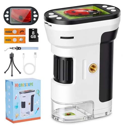 Microscope numérique pour enfants 1000x avec écran IPS de 2,0, carte mémoire de 8 Go, LED et chargement USB, kit de démarrage instantané portable pour enfants à partir de 6 ans