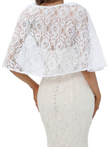 KIJSKKOPO Châle en Dentelle pour Femme, Boléro Brodé de Fleurs, Cape de Soirée, Foulard de Mariée, Gilet Cardigan À Boutons en Fausse Perle, Poncho, Capelet de Mariage pour Bal de Promo