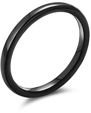 Bling Jewelry Anello di nozze in titanio nero minimalista impilabile sottile a cupola semplice per coppie per uomini e donne, vestibilità comoda 2MM