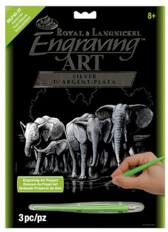 Royal Brush Silver Foil Engraving Art Kit 8X10, Elephant Herd