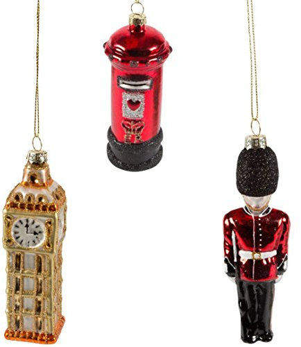 Sass & Belle Lovely London Postbox, Big Ben & Guard Decorations - Set of 3