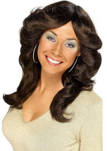 Smiffys 70er Film Perücke, Braun, Lang, Wellig und Stufig Halloween
