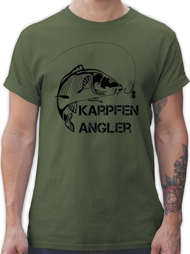 T-Shirt Herren - Geschenke & Angeln Zubehör - Karpfen Angler - L - Army Grün - Fisch Tshirt. angelshirts Angel Schrift Tshirt Vatertagsgeschenk angelbekleidung Fischerei Angler/Fisch Shirt