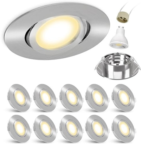 linovum 10er Set LED Decken Einbauleuchte rund schwenkbar Edelstahl Optik - Decken Einbauspot mit LED 5W GU10 warmweiß inkl. Fassung