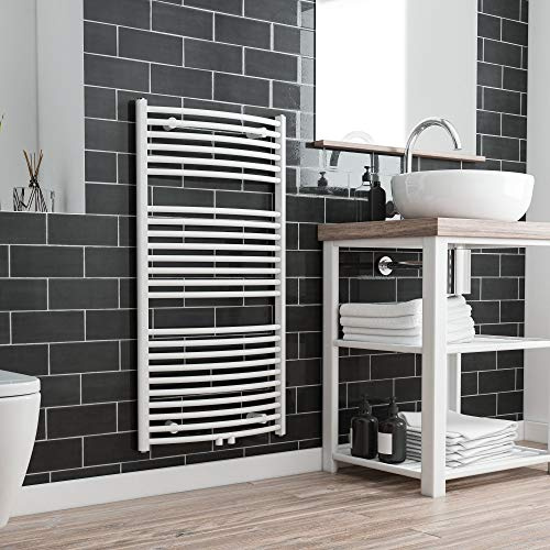 Badheizkörper gebogen mit Anschluss unten mittig, Modell Florenz, 113 x 60 cm, Weiß, Der Renovierungsprofi