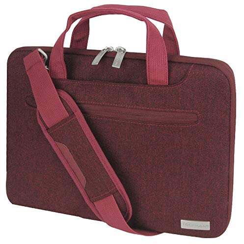 TECHGEAR Tasche für 11-12,3 Laptops - Tragbare Multifunktions Laptop hülle mit verstellbarem Schultergurt, Gepäckriemen und unterdrückbaren Griffen, Tragbarer Organizer Case mit Taschen - Rot