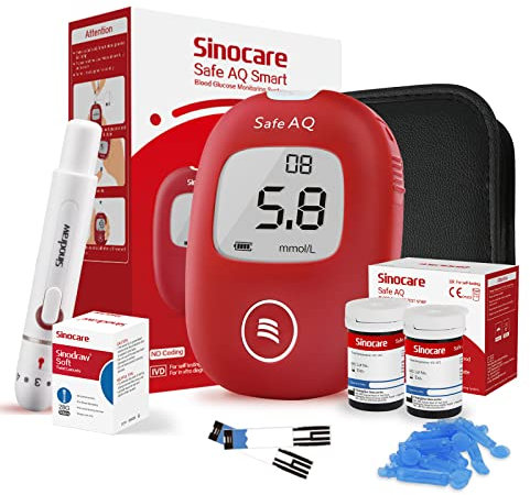 sinocare Diabetes Testing Kit/Blood Glucose Monitor Safe AQ Smart/Blood Sugar Test Kit with Strips x 50 & Lancing Devices x 50 & Carrying Bag, for UK Diabetics -in mmol/L