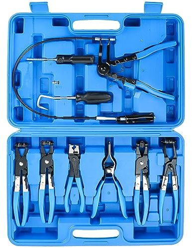 ATPEAM Lot de 9 Pinces à Collier Durite, Coffret de Pinces pour Colliers de Serrage avec Étui de Rangement, Outils de Réparation pour Tuyaux de Carburant, Huile et Eau