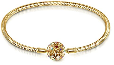 GNOCE Lebensbaum Armband aus 925 Sterling Silber 18K vergoldet mit bunten Steinen eingelegt Baum des Lebens Schmuck Freundschaft Geschenk mit Geschenkbox (Gelb Gold, 19)