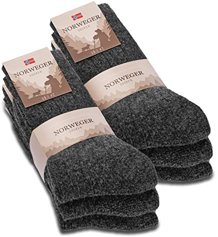 6 Paar Norweger Socken Herren Damen Wintersocken warme Wollsocken 20100 (43-46 Anthrazit)
