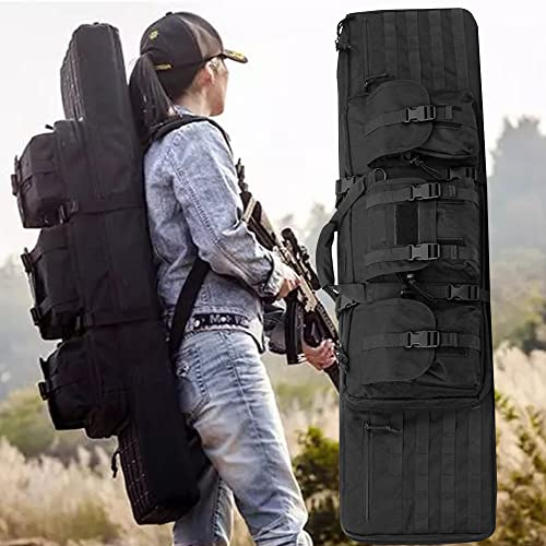 XVBVS Doppia Custodia Lunga per Fucili, Borsa Morbida per Fucili Zaino per Fucili da Caccia, Borsa Tattica per Fucili Custodia per Il Trasporto di Armi da Fuoco con Custodia per Pistola-Black|| 140cm