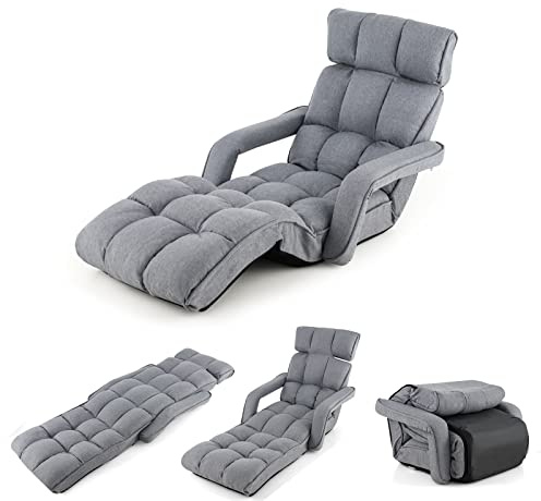 RELAX4LIFE Folding Lazy Sofa, 6-Positon Adjustable Lounger Sleeper Floor Chair with Armrest & Footrest, Padded Seat Lazy Recliner for Living Room Bedroom Office