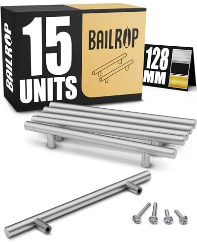 BAILROP Maniglie per Mobili da Cucina 128MM (15 pezzi) - Maniglie Cucina Inox - Ricambi e Maniglie per Mobili da Cucina