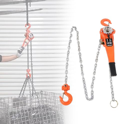 Palan à Chaîne à Levier 1,5T 3300LBS Palan à Chaîne à Cliquet Manuel 2,5M Bloc de Chaîne Robuste pour les Travaux de Levage et de Transport à Usage Professionnel