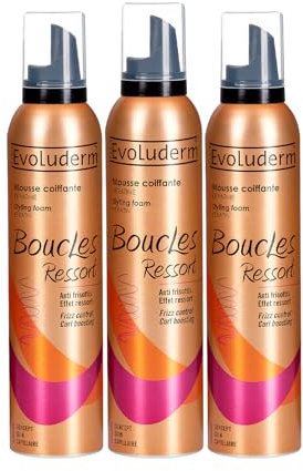EVOLUDERM - Boucles Ressort - Mousse Coiffante Kératine - 250 ml - 90% d'Origine Naturelle - Fabrication Française - Lot de 3 x 250 ml