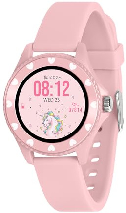 Tikkers Series 34 Kinder Mädchen Rosa Smartwatch mit Fitness-Tracker, Pulsmesser, IP68 Wasserdicht, Schrittzähler, Musik-Player, Schlafmonitor, Alarm, für Android iOS