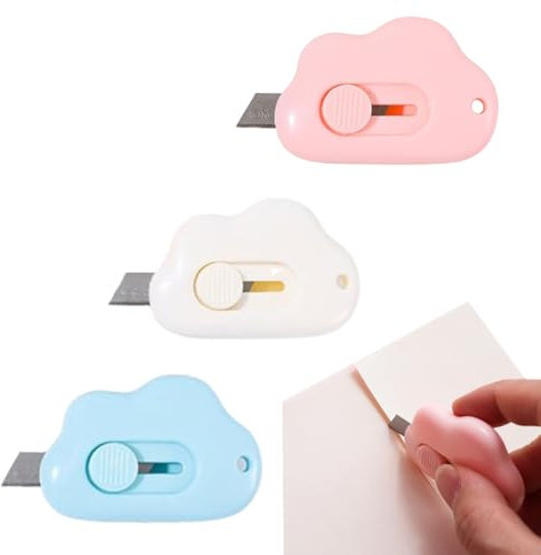 3pcs mini cuter carton manualidades papelería kawaii Portátil Pequeño A prueba de óxido Seguro Apto para abrir paquetes Azul Blanco Rosa