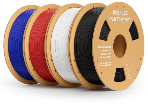 DEEPLEE PLA Filamento 1.75 mm - Kit da 4 Bobine (Nero, Bianco, Rosso, Blu Scuro), Totale 4 KG, Precisione Dimensionale ±0.02 mm, Avvolgimento Perfetto Anti-Intasamento, per Stampanti 3D FDM
