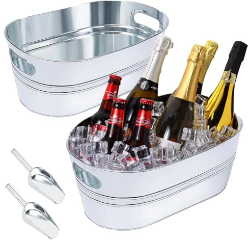 2 Pack Galvanized Ice Bucket 4 Gallon Galvanized Tub Ice Bucket for Parties Metal Beverage Buckets with Handles Wine Beer Champagne Vintage Buckets for Cocktails Mimosa Bar Supplies with Scoops