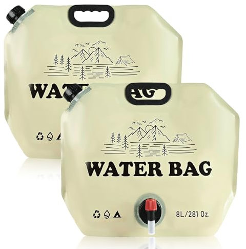 Bakiauli 2 Stück Wassersack 8L, Faltbarer Wasserkanister mit Hahn Wiederverwendbare Wasserbeutel für Wandern, Angeln, Klettern, Reisen, Grillen, Picknick, Wasserspeicherung zu Hause