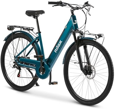 Nilox, Ebike J7, Bici Elettrica, Fino a 80 km di Autonomia, Fino a 25 Km/h, Motore da 36 V/250 W e Batteria Removibile 36 V-13 Ah, Gomme 28x1,75, Cambio a 6 Velocità, Colore Verde