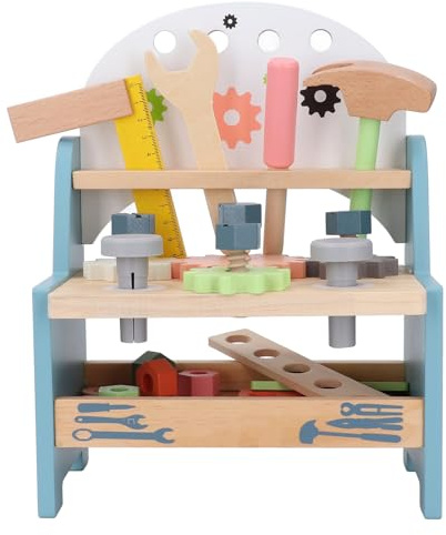 Pilipane Banco de herramientas de madera para niños, herramienta de reparación de simulación, educación temprana, desmontaje para niños mayores de 3 años