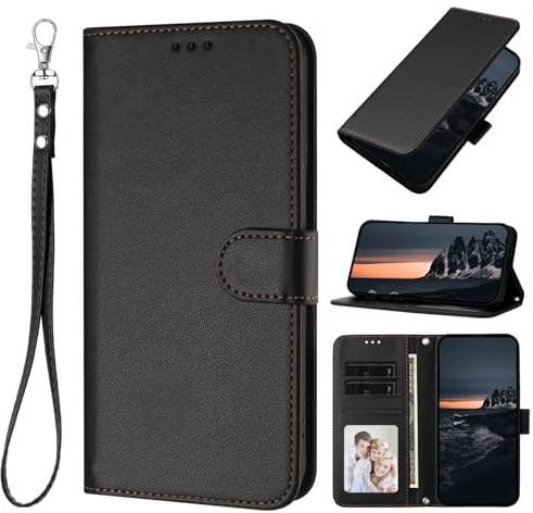 XINQCASE för iPhone XR, plånbok med PU-läder [handledsrem] Skyddande Flip Wallet Fodral för iPhone XR, Svart
