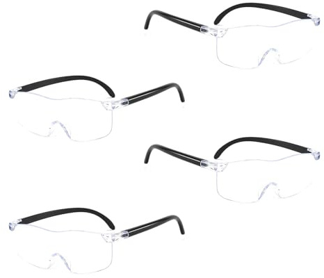 Galenecx 4 stycken förstoringsglasögon 300 % 500 % 800 % 1 000 % kantlösa läsglasögon med blåljusskydd för läsning sömnad modellbygge