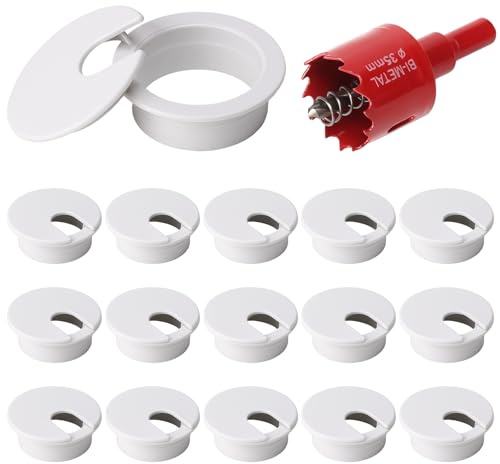Luabue 16 Pezzi Passacavi Scrivania 35mm Bianco con 1 Sega a Tazza