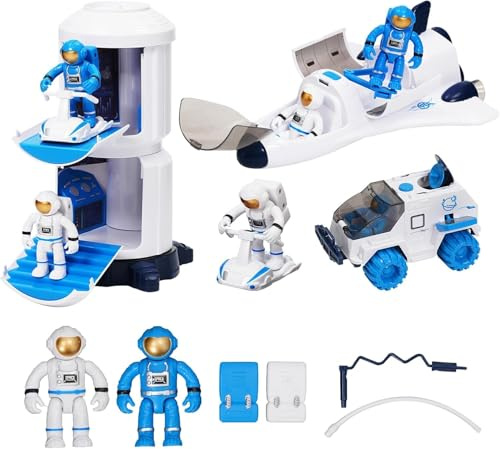 Siairo Space Shuttle - Juguete de cohete para niños, juguete de nave espacial con efectos de luz y sonido, juguete espacial con estación espacial, transbordador espacial, rove espacial y astronautas