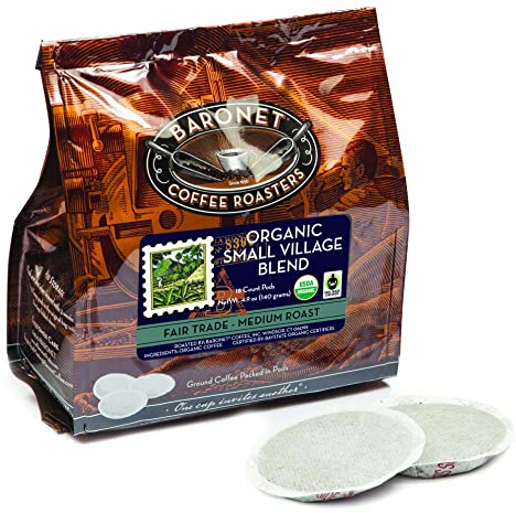 Baronet Coffee Pods [Organic Small Village-54 Pods] Single Cup Use Like Senseo - 3 Bags of 18 Single Serve 8 Gram, Regular Strength, Medium Roast [Organic Small Vill]
