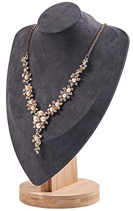 Coward Velvet Necklace Display Stand For Show Bamboo Chain Jewelry Model Bust Holder(gray velvet, 11.4)