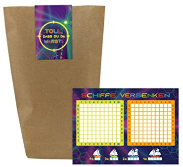 Junaversum 12 Schiffe versenken + 12 Geschenktüten + 12 Aufkleber Laser Tag Lasertag-Party Mitgebsel Gastgeschenk beim Geburtstag Kindergeburtstag Jungen Mädchen