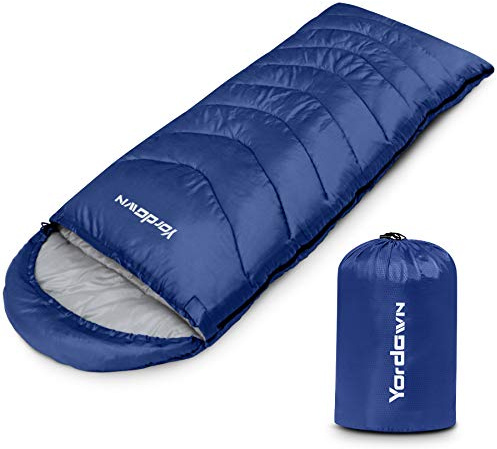 Yordawn Sacco a Pelo 4 Stagioni Invernale Estivo, Compatto da Campeggio Escursionismo Ultraleggero con un Sacco a Compressione, Impermeabile Sacchi a Pelo per Adulti e Bambini, Blu Scuro