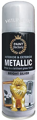 HitlineUK Bright Silver Spray Paint Metallic 200ML Brilliant Gloss Finish Aerosol Spray Paint Interior & Exterior Decorative Metal, Wood, Ceramic