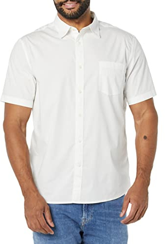 Amazon Essentials Men's Short-Sleeve Stretch Poplin Shirt (Available in Big & Tall), White, XL