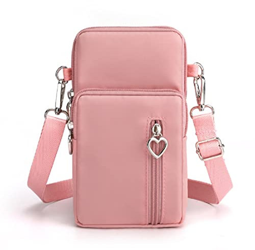 Dankforyou Handytasche zum umhängen Damen, Schultertasche Handtasche Geldbörse Umhängetasche mit Kopfhörer Port für Alltag Büro Schule Ausflug Einkauf, Rosa
