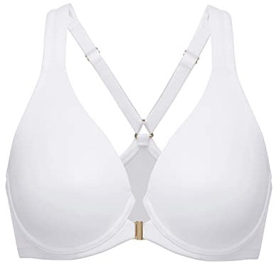 Delimira Women's Front Fastening Bras Seamless Unlined Racer Back Plus Size Underwired Plunge Bra White 36G