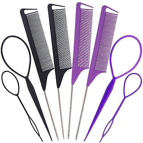 Haar Schwanz Twister, Haargeflecht Werkzeug, Französisch Haar Twister,Schnell Spiral Flechten DIY Haar Styling Aid Werkzeug&Neckerei Kämme, Antistatischer Haar Kamm, Nadelstielkamm, Rattail Comb(8pcs)