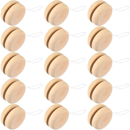TOYANDONA 15 Pezzi Palla Reattiva di Controllo Incompiuto Mini Rotondo Fai da te Bambino Piccoli Giocattoli in Legno Yoyo per Bambini Principianti Pittura su Legno Arte Compleanno Natale Halloween