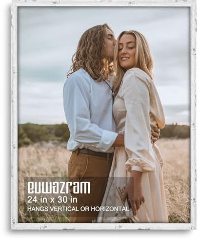 euwazram Rustic White 24x30 Frame - Single Frame, 24 x 30 Poster Frame for Artwork, Puzzles, Photos and Movie Posters Picture Frames