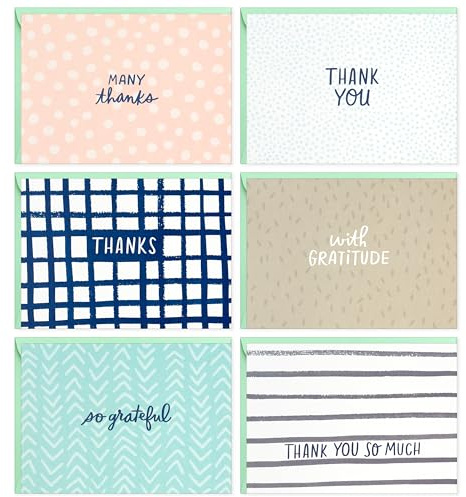 Hallmark Minimalist Thank You Note Card Assortment (48 Blank Cards with Envelopes) Mint Chevron, Blush Polka Dot, Stripes