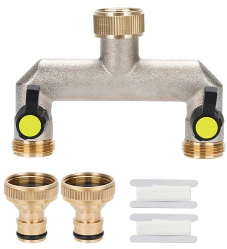 Drado Robinet 2 Voies 3/4 pour Connexion de 2 Appareils, Distributeur à 2 Voies pour Les systèmes d'irrigation, débit d'eau réglable et verrouillable avec Adaptateur à 2 connecteurs(Jaune)