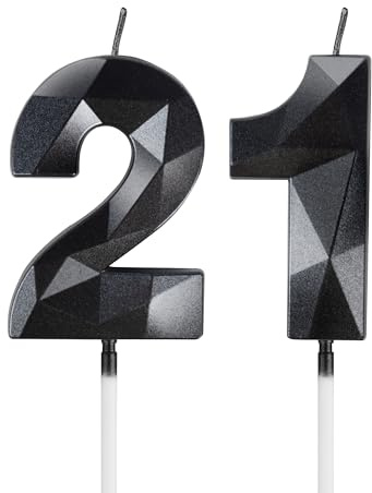 mciskin Black 21st Birthday Candles, 3D Number 21 Candles for Cake, Girls Boys 21st Birthday Decorations,Pearl Black Candle Cake Topper Decorations for Birthday Party Weddings Anniversary Supplies