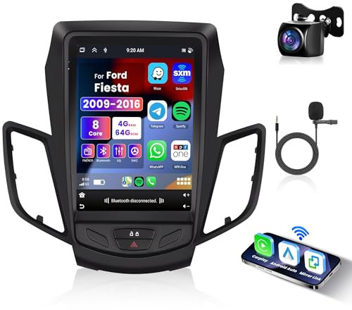 4G 64G Android Car Stereo for Ford Fiesta MK8 MK7 2009-2016 with Wireless Carplay Android Auto Mirror Link, Rimoody 9.7 Inch Touch Screen Car Radio with GPS Bluetooth FM RDS WiFi Backup Camera