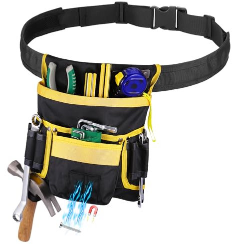 Zocipro Ceinture Porte Outil, Magnétique Ceinture Outils Bricolage avec 13 Poches pour Hommes, Amovible et Réglable Porte Outils Ceinture pour électricien, Charpentier,Construction,Ceinture