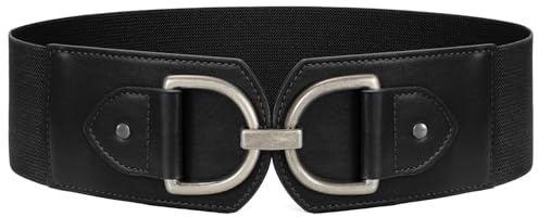 Waist Wow Damen Breite Gürtel für kleider Mode Elastischer Taillengürtel Damen Stretchgürtel Hüftgürtel mit Goldene Schnalle, Schwarz(silberne Schnalle), Fit Taillengröße 101cm-110cm