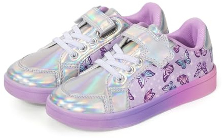 EUXTERPA Toddler Sneakers for Girls Casual Walking Shoes Kids School Shoe with Hook and Loop, Purple Butterfly, Toddler Size 8