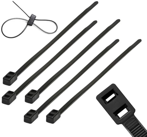 TERF® 50 Pcs Black Double Head (Loop) Cable Ties 200mm (8'') X 4.8mm Heavy Duty Nylon Double Lock Zip Ties Wraps Secure Self Locking Tie for Garden Home Office Workshop Warehouse DIY Use