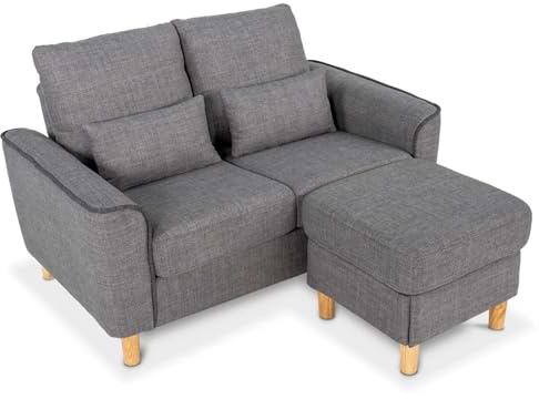 Hroth 2 Seater Sofa with Storage,Sofa 2 Seater with Ottoman and 2 Pillows,Fabric Love Seat for Living Room and Bedroom